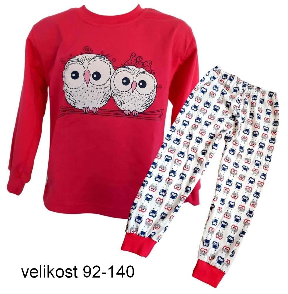 Dívčí pyžamo Betty Mode vel. 146  tmavě růžové sovičky