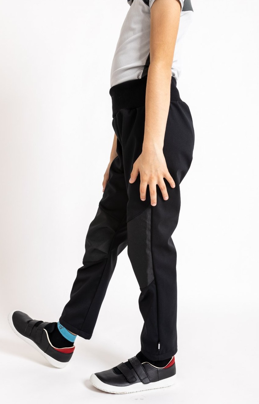 Dětské softshellové kalhoty Unuo Flexi s fleecem černé