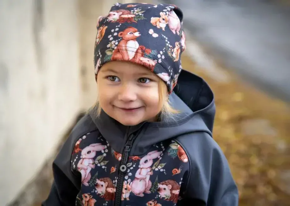 Dětská softshellová bunda s fleecem Unuo lesní zvířátka šedá