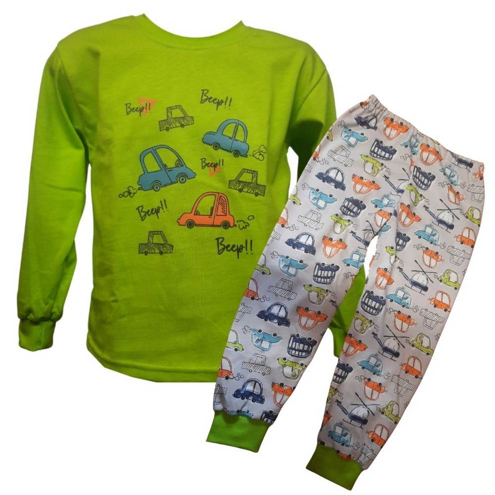 Chlapecké pyžamo Betty Mode zelené s auty