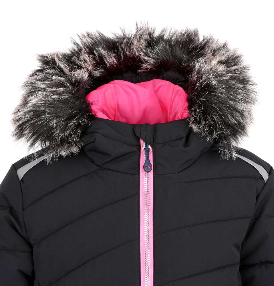 Dívčí lyžařská zimní bunda Loap Fuksie černá s růžovou