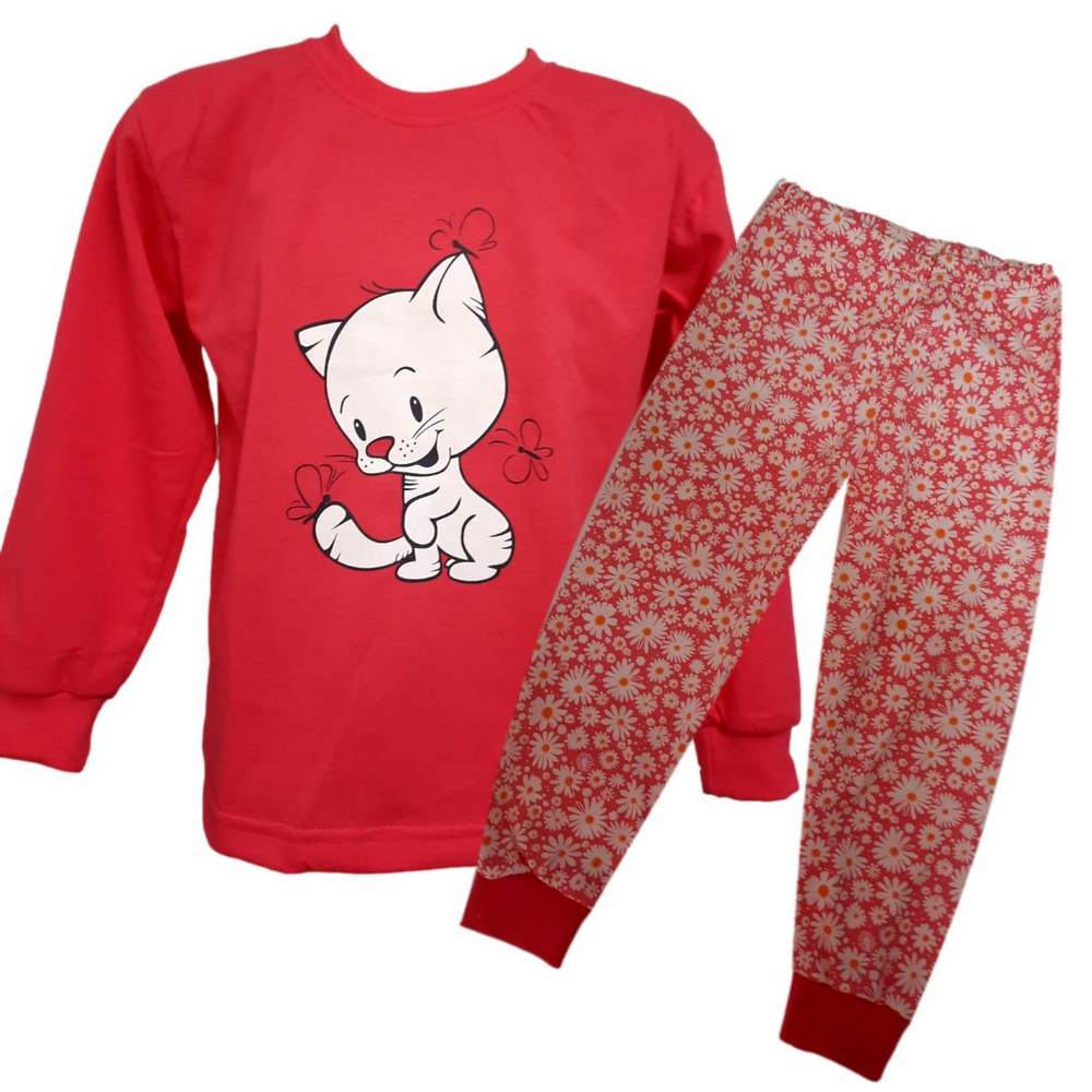 Dívčí pyžamo Betty Mode tmavě růžové kočka