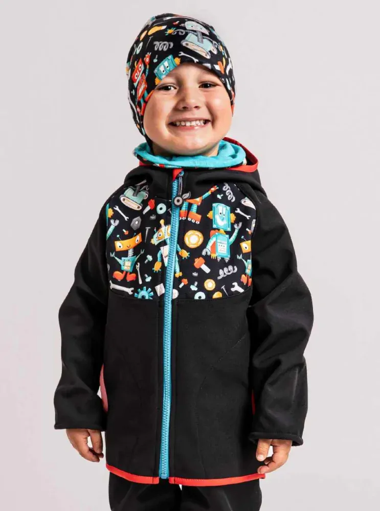 Dětská softshellová bunda Unuo s fleecem roboti