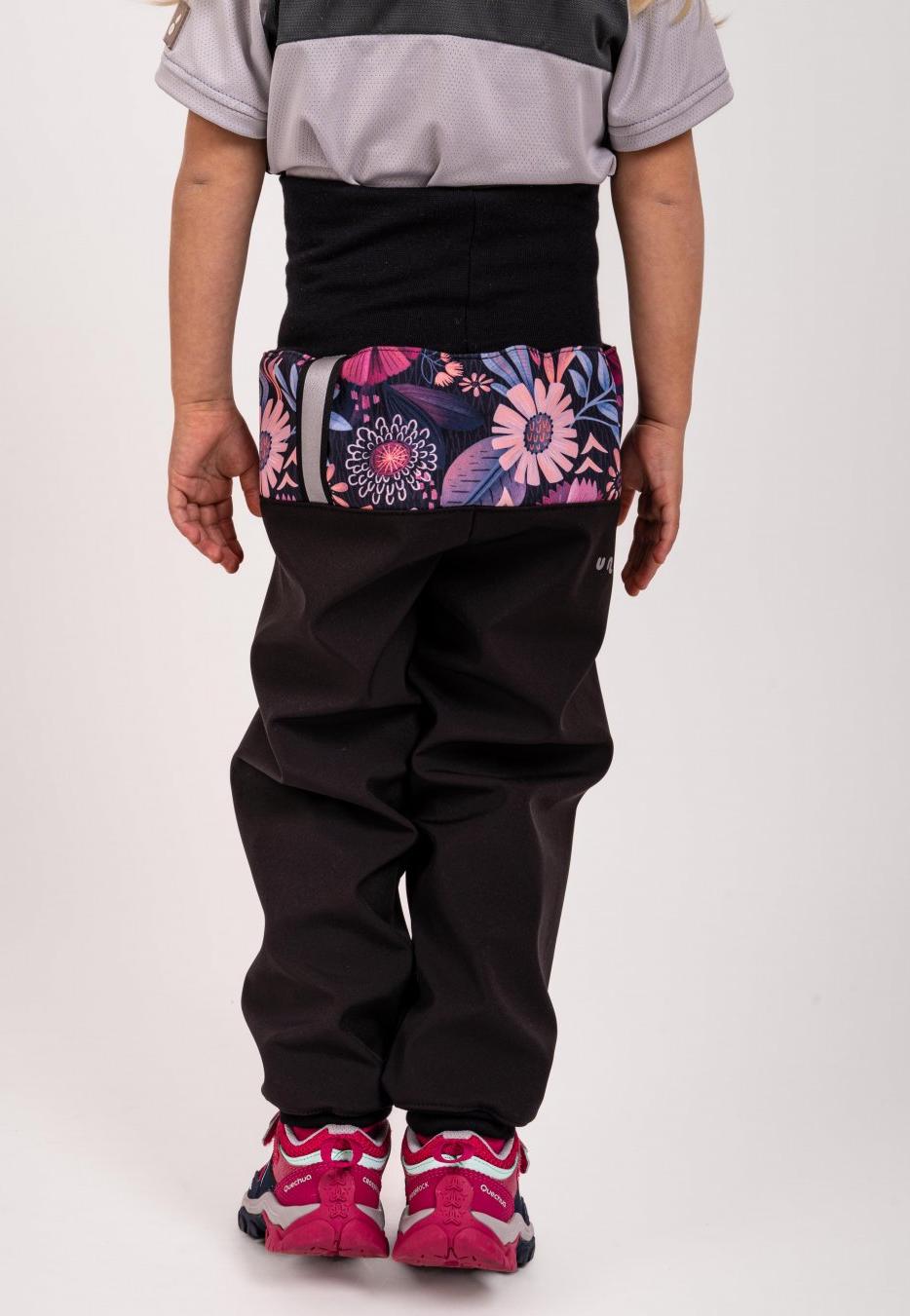 Dívčí softshellové kalhoty Unuo s fleecem kouzelné květiny