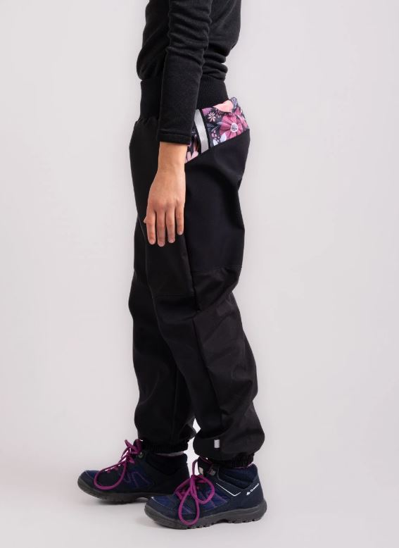 Dívčí softshellové oteplovačky Unuo s FLEECEM PLUS  kouzelné květiny