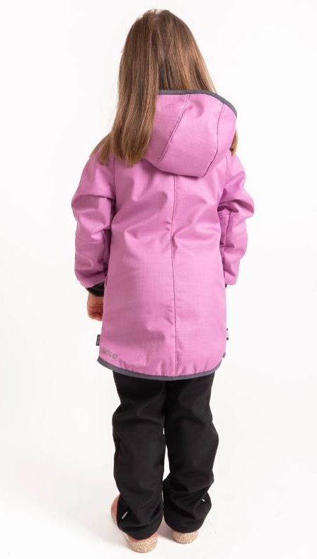Dětská zimní softshellová bunda Unuo s umělým kožíškem lila