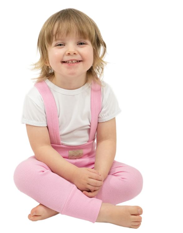 Rostoucí dívčí žebrované tepláčky Esito s kšandami růžové