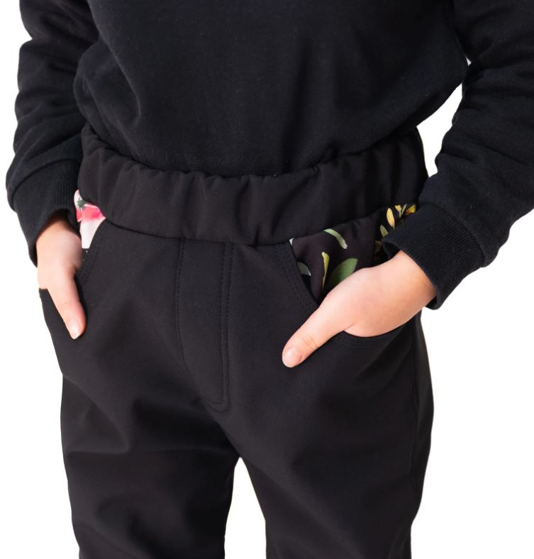 Dívčí softshellové kalhoty Esito s fleecem DUO spring květy