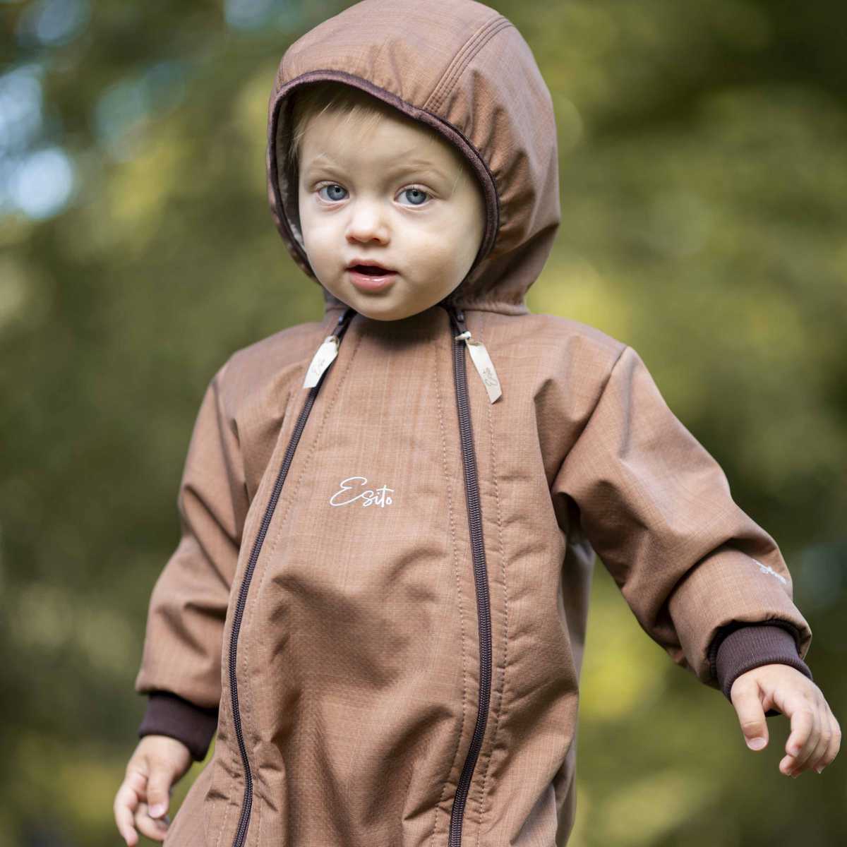 Dětská rostoucí zimní softshellová kombinéza Esito s umělým kožíškem - hnědá