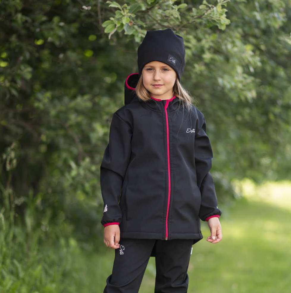Dívčí jarní/podzimní softshellová bunda Esito s fleecem duo vel. 86-146 černá s tmavě růžovou