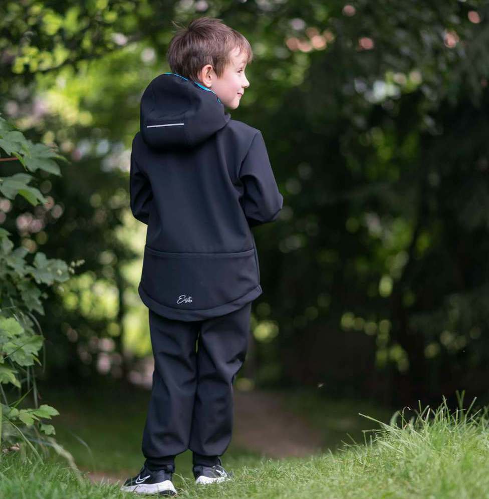 Dětská jarní/podzimní softshellová bunda Esito s fleecem černá s modrou