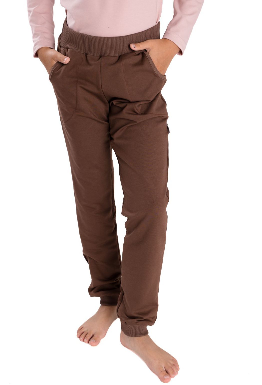 Dívčí tepláky s elastanem SLIM NEW vel. 110-152 hnědé