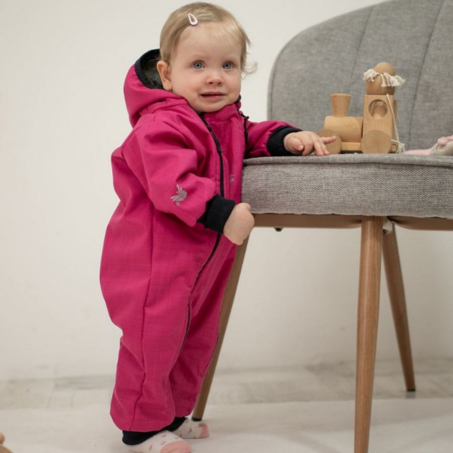 Dětská rostoucí zimní softshellová kombinéza Esito s umělým kožíškem vel. 62/6/-98/104 tmavě růžová (na objednávku 5-8 dní)
