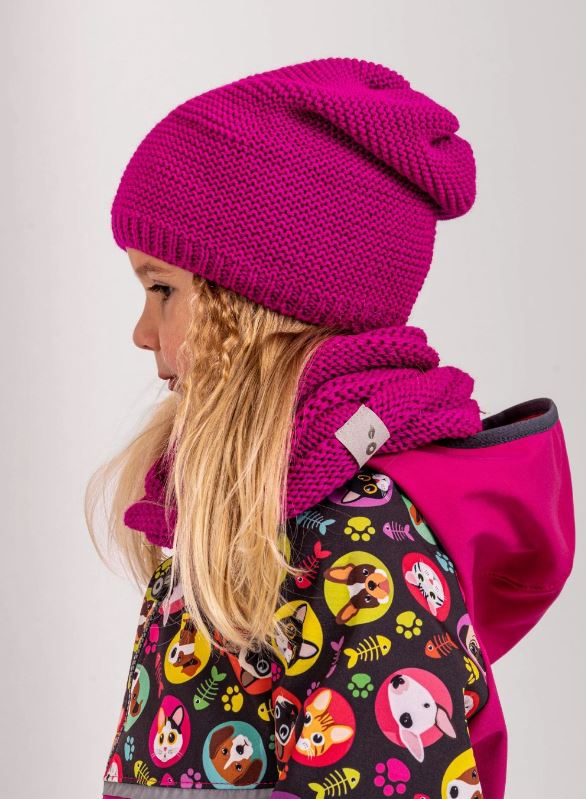 Pletená čepice Unuo tmavě růžová dětská