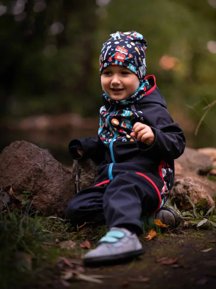 Dětská softshellová bunda Unuo s fleecem roboti