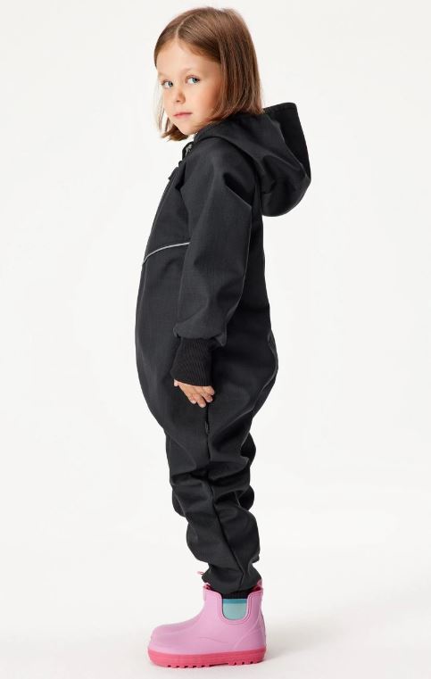 Dětská zimní kombinéza Unuo s umělým kožíškem černý melír