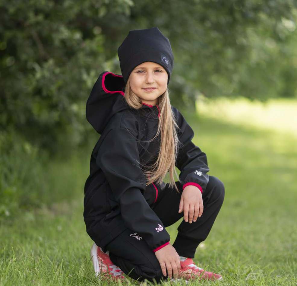 Dívčí jarní/podzimní softshellová bunda Esito s fleecem duo vel. 86-146 černá s tmavě růžovou