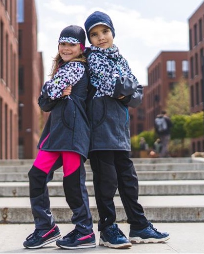 Dívčí softshellové kalhoty Unuo Flexi s fleecem šedé s růžovou