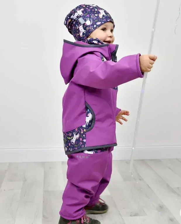 Dívčí softshellová bunda s fleecem Unuo jednorožci - fialová