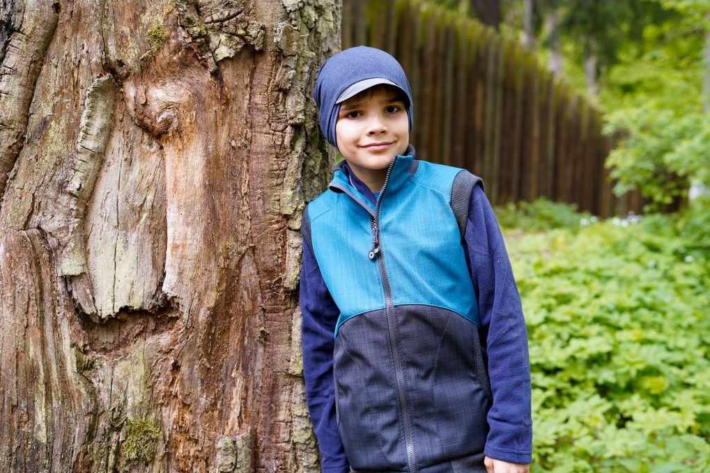 Chlapecká softshellová vesta bez fleecu s bambusovým úpletem šedá + petrolej