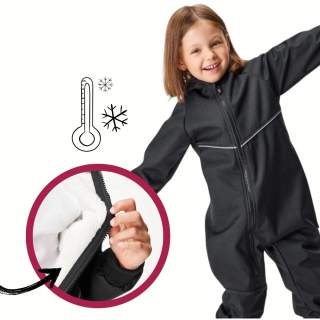 Dětská zimní kombinéza Unuo s umělým kožíškem vel. 74/80,86/92,98/104 černý melír