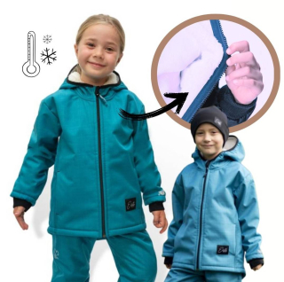 Dětská zimní softshellová bunda Esito s kožíškem vel. 86-146 petrolejová