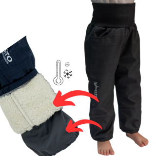 Dětské zimní softshellové oteplovačky Esito s umělým kožíškem vel. 86-146 černé