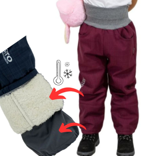 Dívčí zimní softshellové oteplovačky Esito s umělým kožíškem vel. 86-146 vínové