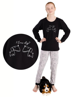 Dívčí pyžamo Betty Mode vel. 164 černé se šedou pejsci