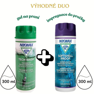 Duo Nikwax na praní Tech Wash+Softshell Proof Wash - impregnace do pračky pro softshellové oblečení 300 + 300 ml