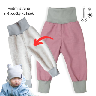 Dívčí rostoucí zimní softshellové kalhoty Esito s umělým kožíškem vel. 74-86 růžové