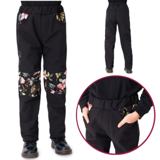 Dívčí softshellové kalhoty Esito s fleecem vel. 86-134 DUO spring květy