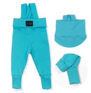 Rostoucí žebrované tepláčky Esito s kšandami vel. 56/62-92/98 tyrkysové