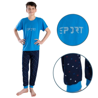 Chlapecké pyžamo Betty Mode tričko + dlouhé kalhoty vel. 158-176 modré SPORT