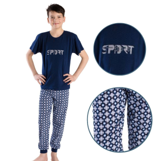 Chlapecké pyžamo Betty Mode tričko + dlouhé kalhoty vel. 164,170 tmavě modré SPORT