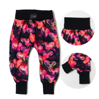 Rostoucí tepláčky s vysokým pasem Esito vel. 74-110 DUHOVÁ SRDCE