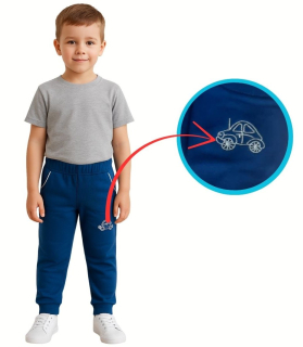 České chlapecké tepláky bavlněné AUTÍČKO vel. 92-128 (petrolejové tmavé)