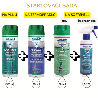 Startovací sada Nikwax praní: softshell + vlna + termoprádlo + impregnace softshellu ve spreji