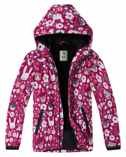 Dívčí zimní bunda Wolf & Wolfie B2567 vel. 128,134 tmavě růžová - lesní zvířatka