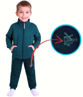 Chlapecké tepláky bavlněné vel. 98-134 petrolejové tmavé s vrtulníkem