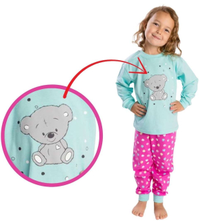 Dívčí pyžamo Betty Mode vel. 104-146 medvídek mátové / kalhoty tm. růžové