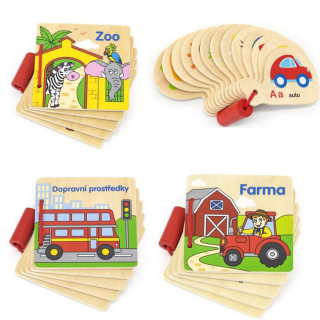 Sada 4 dřevěných knížek ZOO, Farma, Dopravní prostředky, Abeceda