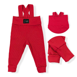 Rostoucí žebrované tepláčky Esito s kšandami vel. 56/62-92/98 červené