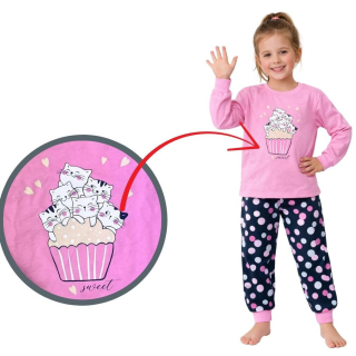 Dívčí pyžamo Betty Mode vel. 98-146 kočičí rodinka růžové