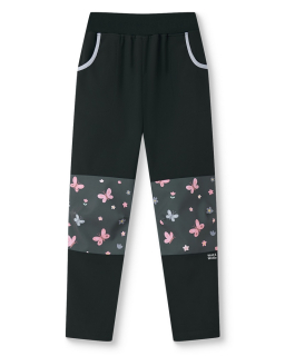 Dívčí softshellové kalhoty Wolf & Wolfie (jarní bez fleecu) B2683 vel. 98-128 černé s motýlky