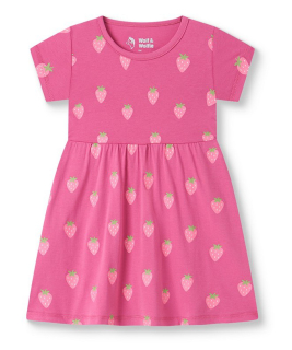 Dívčí šaty Wolf & Wolfie S2614A vel. 104-134 růžové s jahodami