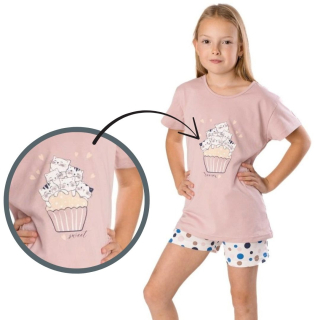 Dívčí letní pyžamo Betty Mode vel. 122-152 pudrové kočičí rodinka