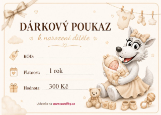 Dárkový poukaz narození dítěte béžový / hodnota 300,- Kč zaslání e-mailem