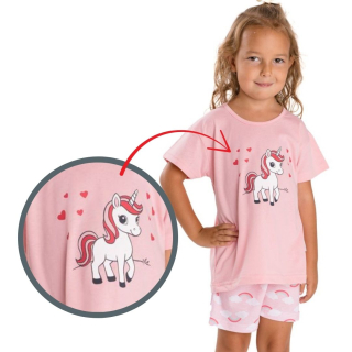 Dívčí letní pyžamo Betty Mode vel. 98-146 růžové jednorožec
