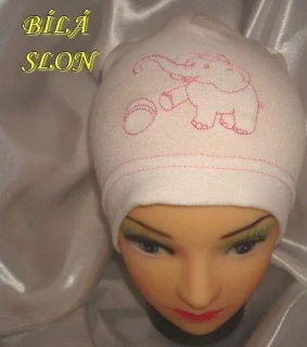 Jarní/podzimní čepice bílá se sloníkem obvod 45-51 cm